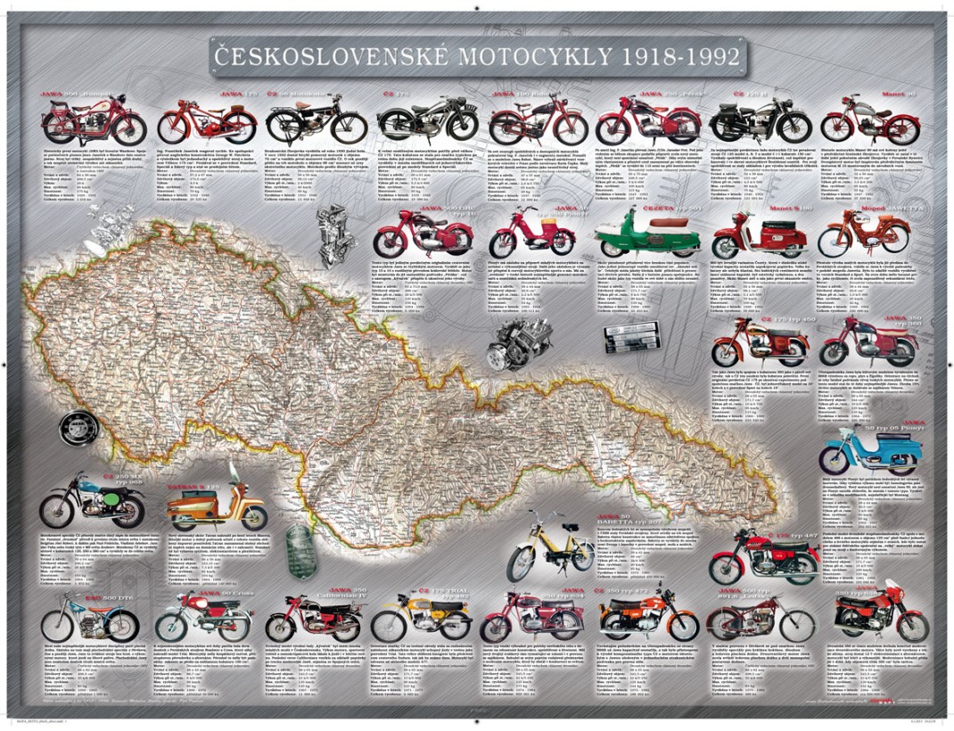 Nástěnná mapa - Československé motocykly 1918-1992